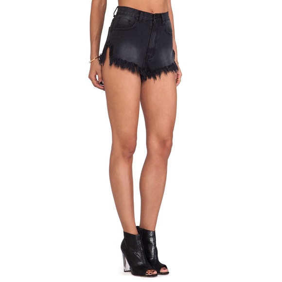 UNIF Slitz Black Denim High Waist Shorts Size 26 - Picture 2 of 5